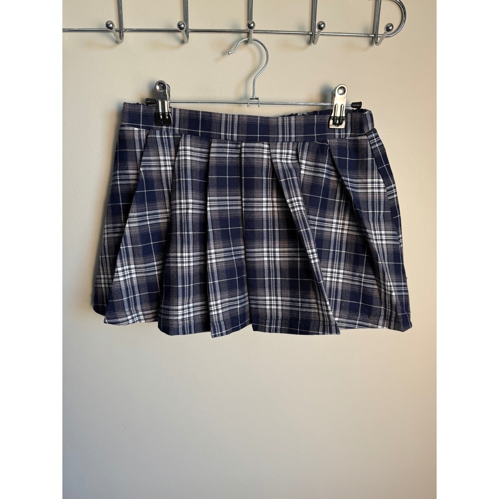 Streetwear Society Womens Blue Plaid Pleated Skort XS Preppy Schoolgirl Grunge